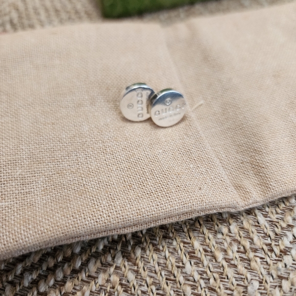 Gucci Sterling Silver Trademark Logo Engraved Earrings - Picture 2 of 9